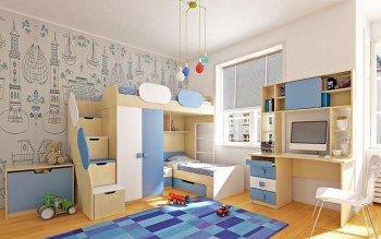 Детская комната Скай (Синий/Белый/корпус Клен) в Лебедёвке - lebedyovka.mebel54.com | фото