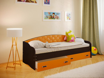 Кровать Софа-7 с мягкой спинкой (800х2000) Венге/Оранжевый в Лебедёвке - lebedyovka.mebel54.com | фото