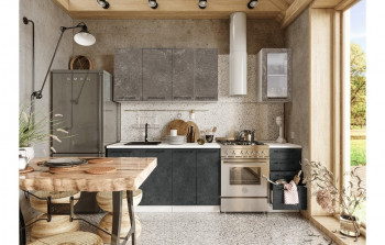 Кухонный гарнитур Нувель 1800мм белый/бетон коричневый/бетон черный в Лебедёвке - lebedyovka.mebel54.com | фото
